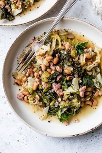 Black-eyed peas with leftover ham, collard greens and cabbage