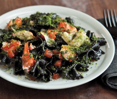 Black farfalle with lobster