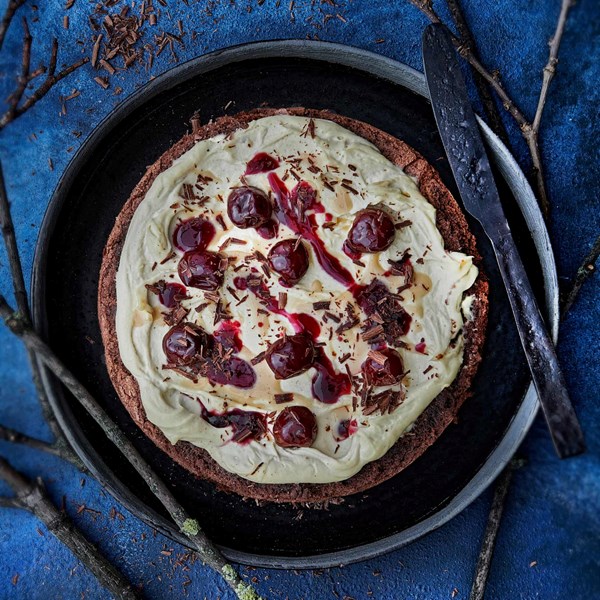 Black Forest cake with tahini cream