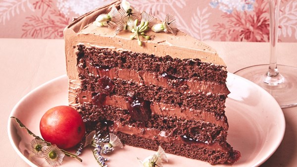 Black Forest layer cake with cherry preserves