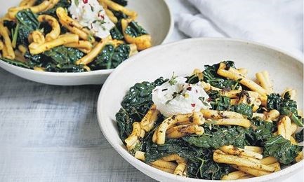 Black garlic, lemon & cavolo nero pasta with ricotta
