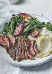 Black garlic steak with Jerusalem artichoke purée