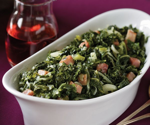 Black kale with ham, garlic, and onion