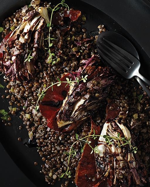 Black lentils with radicchio & speck