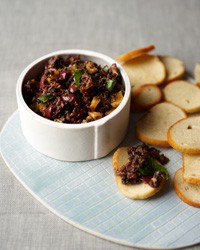 Black olive tapenade with figs and mint