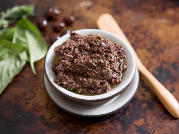 Black olive tapenade with garlic, capers, and anchovies