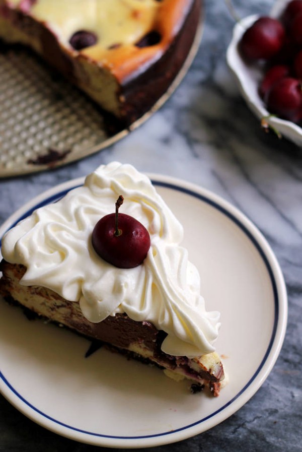 Black pepper and black cherry marble cheesecake