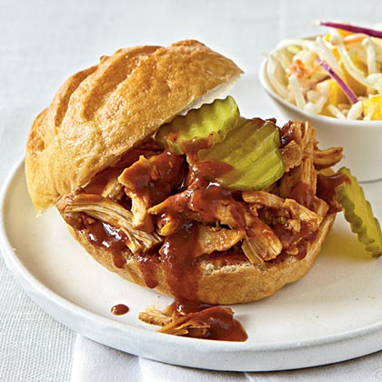 Black pepper and molasses pulled chicken sandwiches