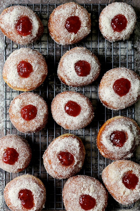 Black pepper and strawberry jam doughnuts
