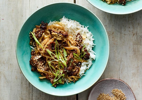 Black pepper beef and cabbage stir-fry [Sue Li]