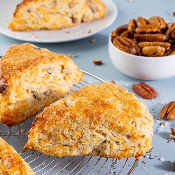 Black pepper, cheddar, and pecan scones