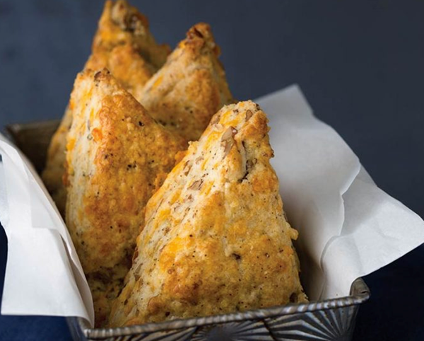 Black pepper, cheddar, and pecan scones