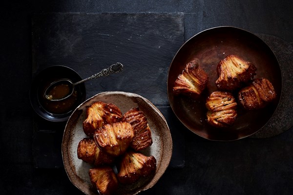 Black pepper fantails with salted honey butter