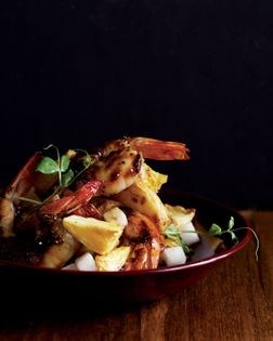 Black pepper shrimp with "sun-dried" pineapple 