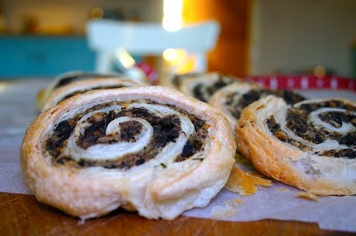 Black pudding and stuffing sausage roll spirals