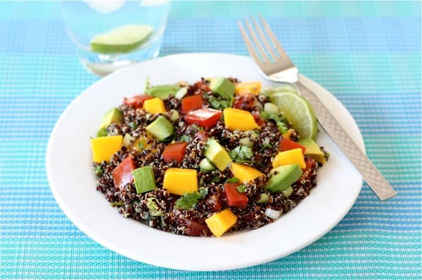 Black quinoa salad with mango, avocado, & tomatoes