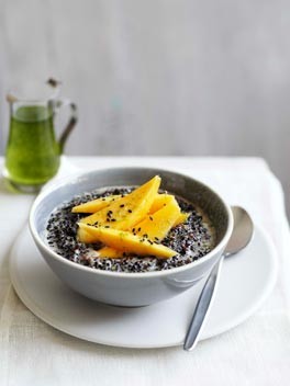 Black quinoa with coconut, mango and kaffir lime syrup