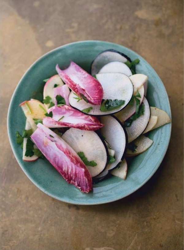 Black radish, red chicory and apple salad