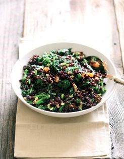 Black rice and broccoli rabe salad with apricots and pine nuts