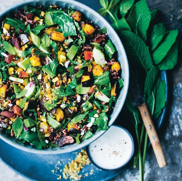 Black rice, lentil and aubergine pilaf