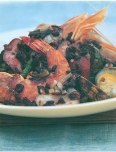 Black rice paella
