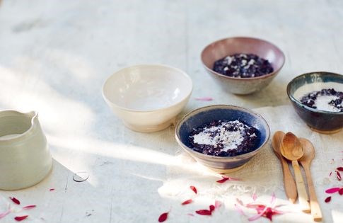 Black rice pudding with salted coconut cream