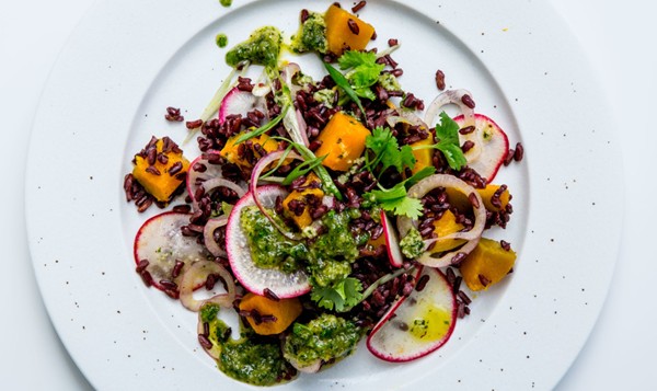 Black rice salad with cilantro pesto