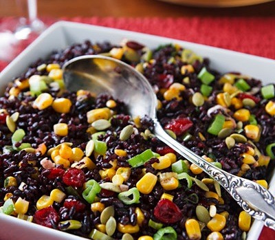 Black rice with corn and cranberries
