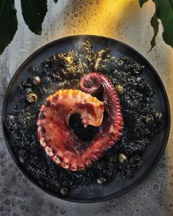 Black rice with octopus and squid (Arroz negro con pulpo y calamares)