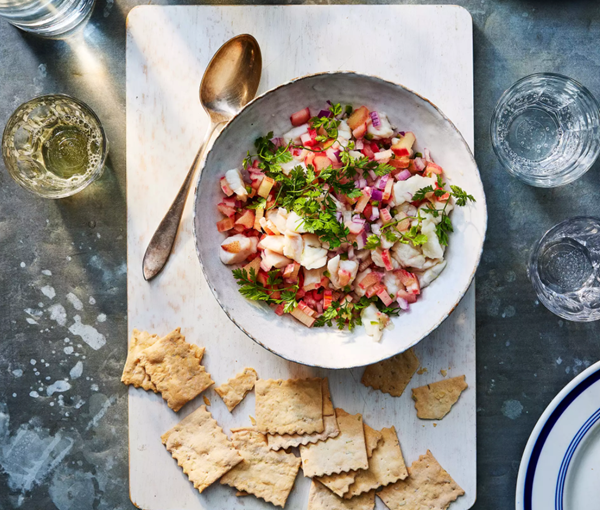 Black sea bass & rhubarb ceviche