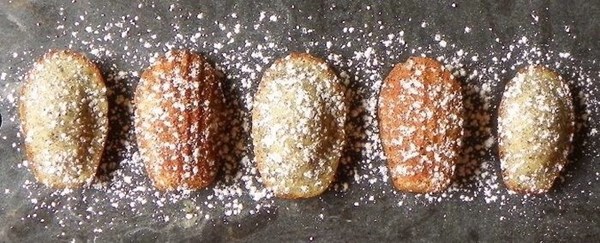 Black sesame and toasted coconut madeleines