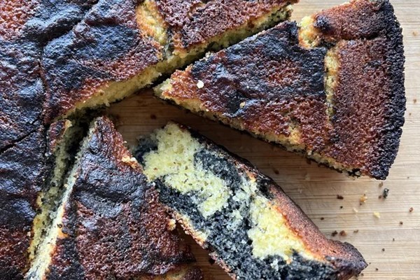 Black sesame marbled cornbread