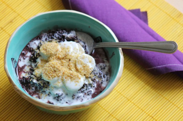 Black sticky rice with banana & coconut cream