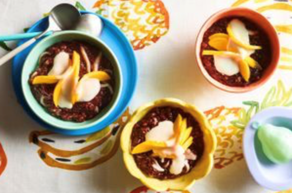 Black sticky rice with mango and salted coconut cream