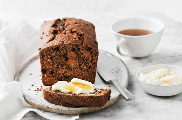 Black tea, dried peach, quince paste and chia seed loaf
