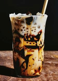 Black treacle toffee milk and coffee jelly with baby tapioca