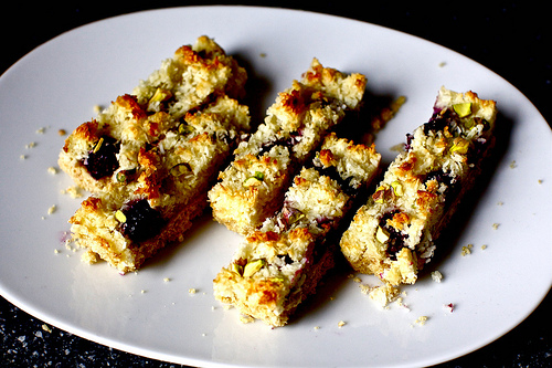 Blackberry and coconut macaroon tart