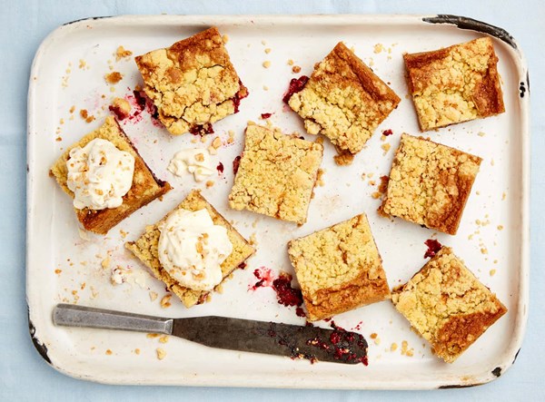 Blackberry and peanut blondie bars