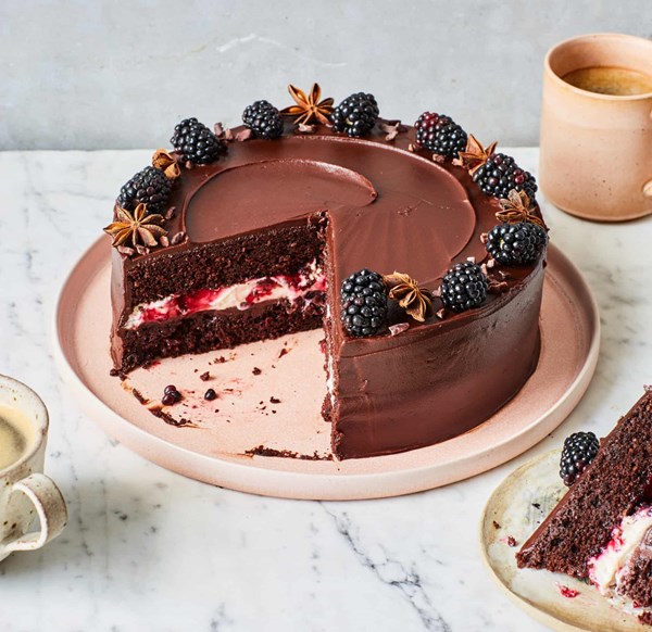 Blackberry and star anise chocolate cake
