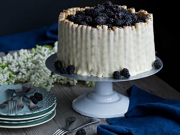 Blackberry and white chocolate layer cake