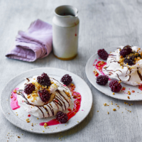 Blackberry, bay and hazelnut Pavlovas