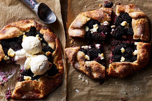 Blackberry galette with flaky goat cheese pastry