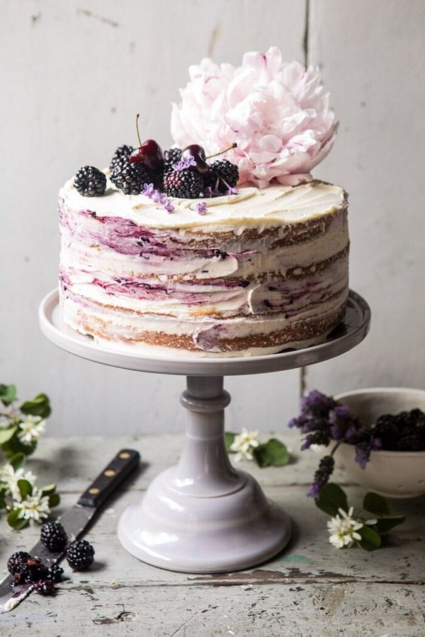 Blackberry lavender naked cake with white chocolate buttercream
