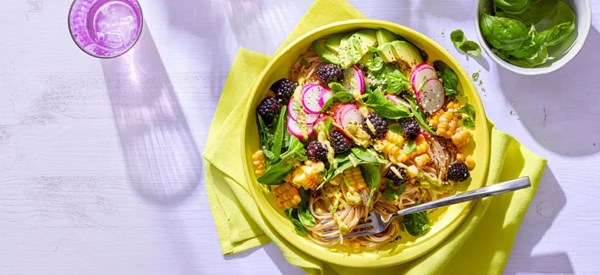Blackberry-lime noodle bowls with avocado 