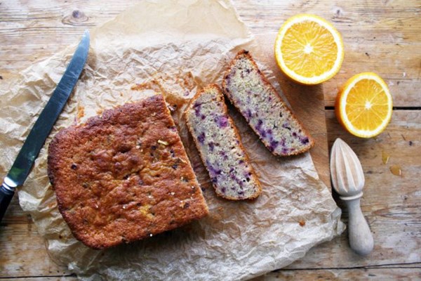 Blackberry, orange and almond pudding cake
