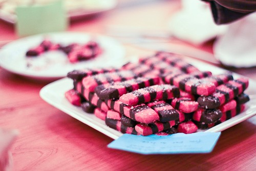 Blackberry peppermint chocolate striped cookies