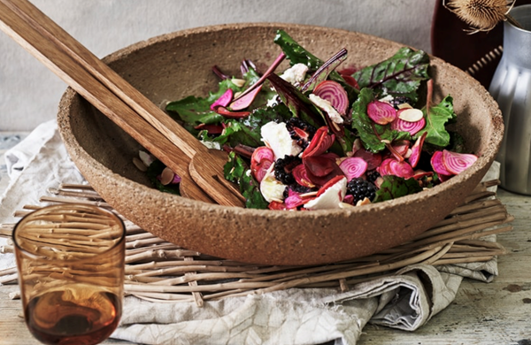 Blackberry, pickled beetroot, toasted almond and goat's cheese salad