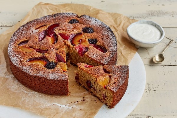  Blackberry, plum and polenta cake with whipped coconut yoghurt