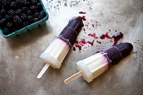 Blackberry, rosemary, and yogurt ice pops