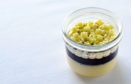 Blackberry trifle and pistachio sponge